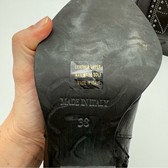 Emanuele Crasto Leather‎ Studded Pointed Toe Heeled Booties Ankle Boots 7.5 NWT - Picture 4 of 11